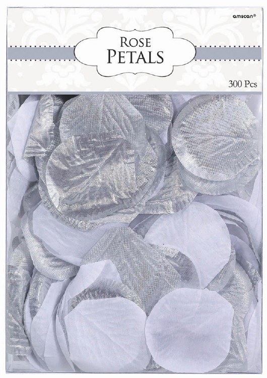 Fake Rose Petals 300 Count Silver and White