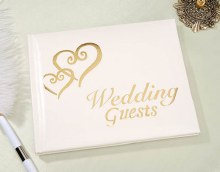 Gold Hearts Wedding Guest Book - White