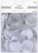 Fake Rose Petals 300 Count Silver and White