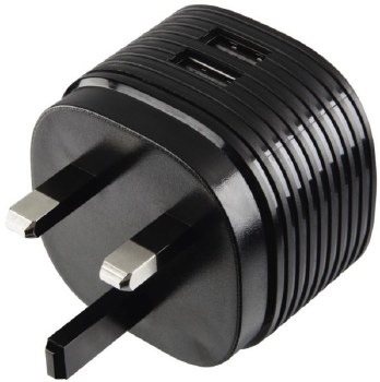 Hama "Dual" Charger, 2x USB, 2.4A with UK plug, black