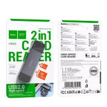 HOCO HB45 2 IN 1 CARD READER | USB/USB-C 2.0 TO SD + TF2.0