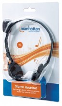 Manhattan Stereo Headset, Lightweight, adjustable microphone, in-line volume control, two 3.5mm plugs, cable 2m, Black