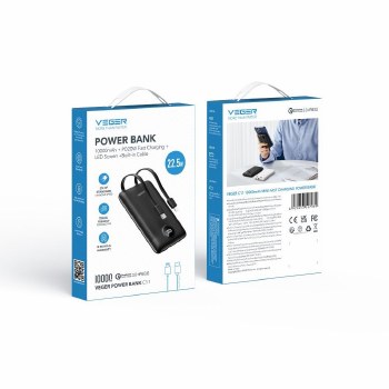 VEGER C11 POWERBANK 10,000MAH WITH BUILD IN CABLES TYPE-C / LIGHTNING 22.5W