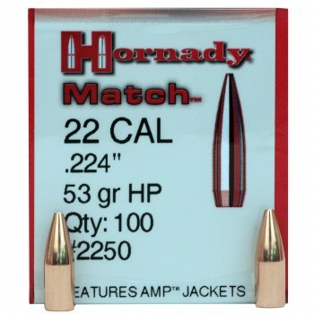 .22 Caliber 53gr HP Hornady #2250 100/bx