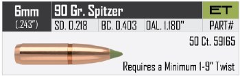 6mm 90gr ET Nosler #59165 50/bx