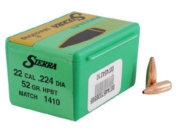 .22 Caliber 52gr HPBT Sierra #1410 100/bx