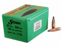 .30 Caliber 180gr SBT Sierra #2160 100/bx