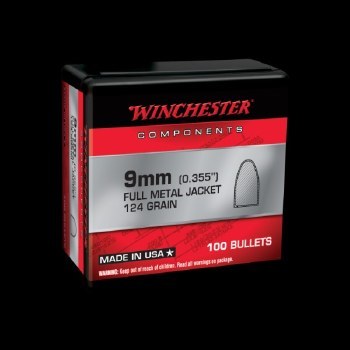 9mm 124gr FMJ Winchester Bullets 100/bx