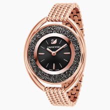 Swarovski Crystalline Oval Watch, Metal bracelet, Black, Rose-gold tone PVD