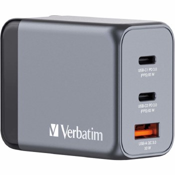 Verbatim GNC  65W GaN AC Wall Charger with USB-C, PD and QC 3.0 (EU/UK/US plugs)
