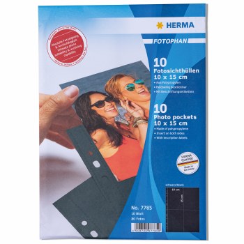 Herma Fotophan transparent photo pockets 10x15 cm portrait black 10 pcs