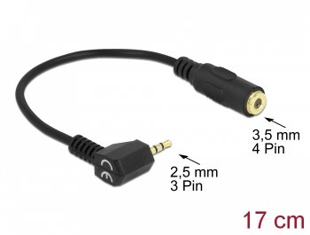 Delock Audio Cable Stereo jack 2.5 mm 3 pin male angled > Stereo jack 3.5 mm 4 pin female