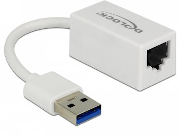 Delock Adapter SuperSpeed USB (USB 3.2 Gen 1) with USB Type-A male > Gigabit LAN 10/100/1000 Mbps compact white