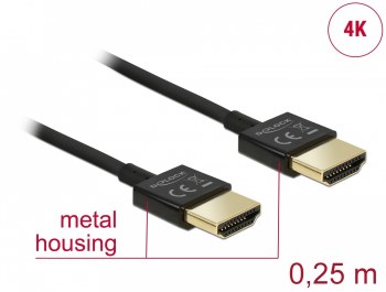 Delock High Speed HDMI Cable with Ethernet - HDMI-A male > HDMI-A male 3D 4K 0.25 m Slim High Quality