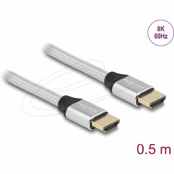 Delock Ultra High Speed HDMI Cable 48 Gbps 8K 60 Hz silver 0.5 m certified