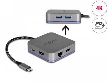 Delock USB Type-C™ Docking Station for Mobile Devices 4K - HDMI / Hub / LAN / PD 3.0 with LED illumination