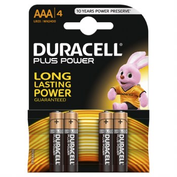 Duracell AAA Plus Power MN2400 Alkaline Batteries (Pack of 4)