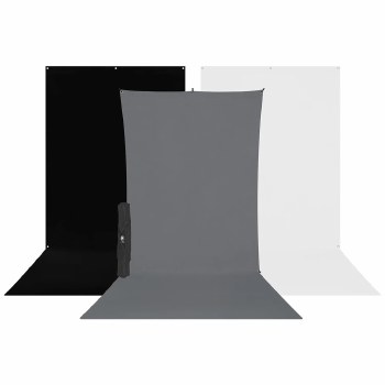 Westcott X-Drop 3-Pack Backdrop Kit with Stand (1.5 x 3.7m) [5' X 12'] (White, Grey, Black)