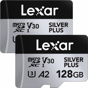 Lexar  128GB microSDXC UHS-I Professional V30 SILVER PLUS Memory Card (205MB/s) Twin Pack