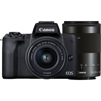 Canon EOS M50 Mark II Black Camera with EF-M 15-45mm + 55-200mm IS STM Lenses