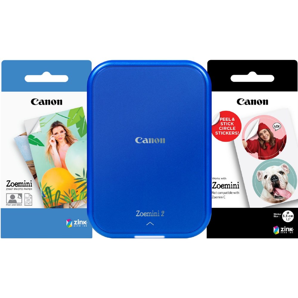 Canon Zoemini 2 Navy Blue + White Portable Colour Photo Printer Premium  Bundle - Conns Cameras