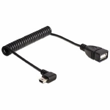 Delock Cable USB Mini Male Angled To USB 2.0-A Female OTG Coiled Cable