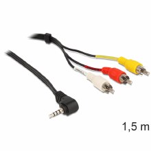 Delock Cable Stereo Jack 3.5 mm 4 Pin Male Angled To 3 x RCA Male 1.5 m