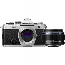 OM System OM-3 Silver Camera with ED 17mm F1.8 II M.Zuiko Lens OM System OM-3 Silver Camera with ED 17mm F1.8 II M.Zuiko Lens