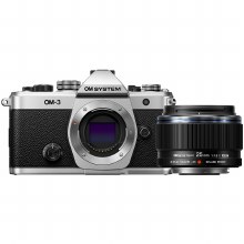 OM System OM-3 Silver Camera with ED 25mm F1.8 II M.Zuiko Lens OM System OM-3 Silver Camera with ED 25mm F1.8 II M.Zuiko Lens
