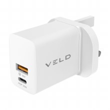 VELD 30w Fast Charge USB + USB-C 2-Port Mains Adapter