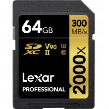 Lexar  64GB SDHC UHS-II Professional Gold U3 V90 Card (300MB/s)