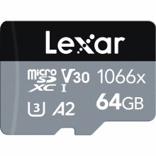 Lexar  64GB microSDXC UHS-I Professional Silver U3 V30 Card (160MB/s)