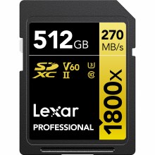 Lexar 512GB SDXC UHS-II Professional Gold U3 V60 Card (270MB/s)