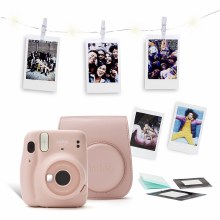 Fujifilm Instax Mini 11 Blush Pink Instant Camera with Case + Display Pegs