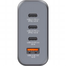Additional picture of Verbatim GNC 140W GaN AC Wall Charger with USB-C, PD and QC 3.0 (EU/UK/US plugs)