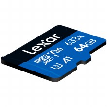 Additional picture of Lexar   64GB microSDXC UHS-I High-Performance V30 633x BLUE Memory Card (100MB/S)
