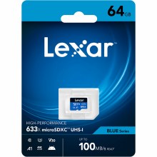 Additional picture of Lexar   64GB microSDXC UHS-I High-Performance V30 633x BLUE Memory Card (100MB/S)