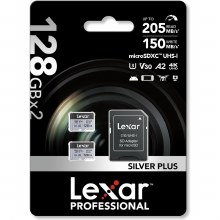 Additional picture of Lexar  128GB microSDXC UHS-I Professional V30 SILVER PLUS Memory Card (205MB/s) Twin Pack