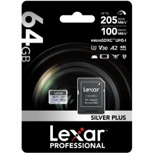 Additional picture of Lexar   64GB microSDXC UHS-I Professional V30 SILVER PLUS Memory Card (205MB/s)