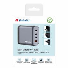 Additional picture of Verbatim GNC 140W GaN AC Wall Charger with USB-C, PD and QC 3.0 (EU/UK/US plugs)