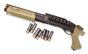 s with 7x shotshells
Lightweight and efficient, the Tactical Force tri-shot shotgun shoots 3 BB's per cycle of the action with its triple-inner-barrel design.
Manufacturer: Tactical Force by UMAREX

FPS: 245

Color: Black / Tan

Specifications:
L