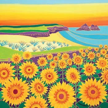 Shared Earth Greetings Card Sunflowers Holywell Bay Sunset