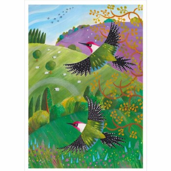 Shared Earth Greetings Card Woodpeckers Flight