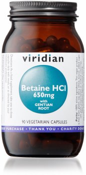Viridian Betaine HCl 650mg with Gentian