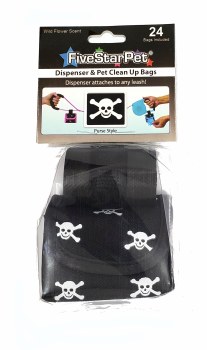 Five Star Pet Black with Skulls Purse Style Dispenser and Waste Bags 24ct
