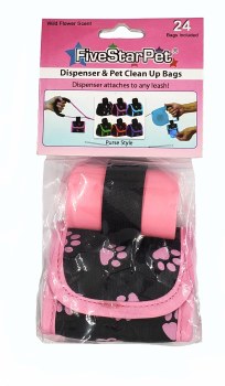 Five Star Pet Black and Pink Paws Purse Style Dispenser and Waste Bags 24ct