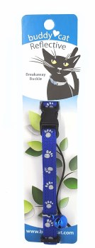 Buddy Cat Reflective Paws Blue Collar and Bell 12&quot;