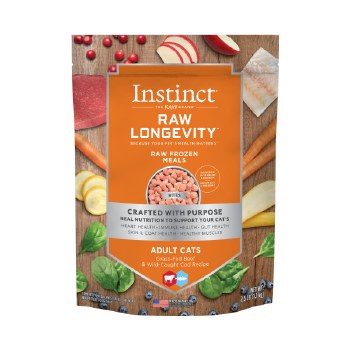 Instinct Raw Longevity Frozen Bites Grass-Fed Beef and Wild Caught Cod For Cats 2.5lb