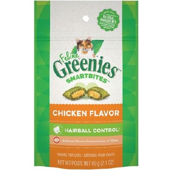 Feline Greenies Smartbites Hairball Control Treats Chicken Flavor 2.1oz