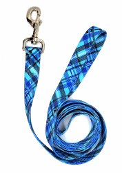 Coastal Blue Plaid Bones 6 Foot Nylon Leash 1"